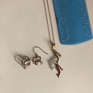Triple Dolphin Pendant in 10K Tri-tone Gold